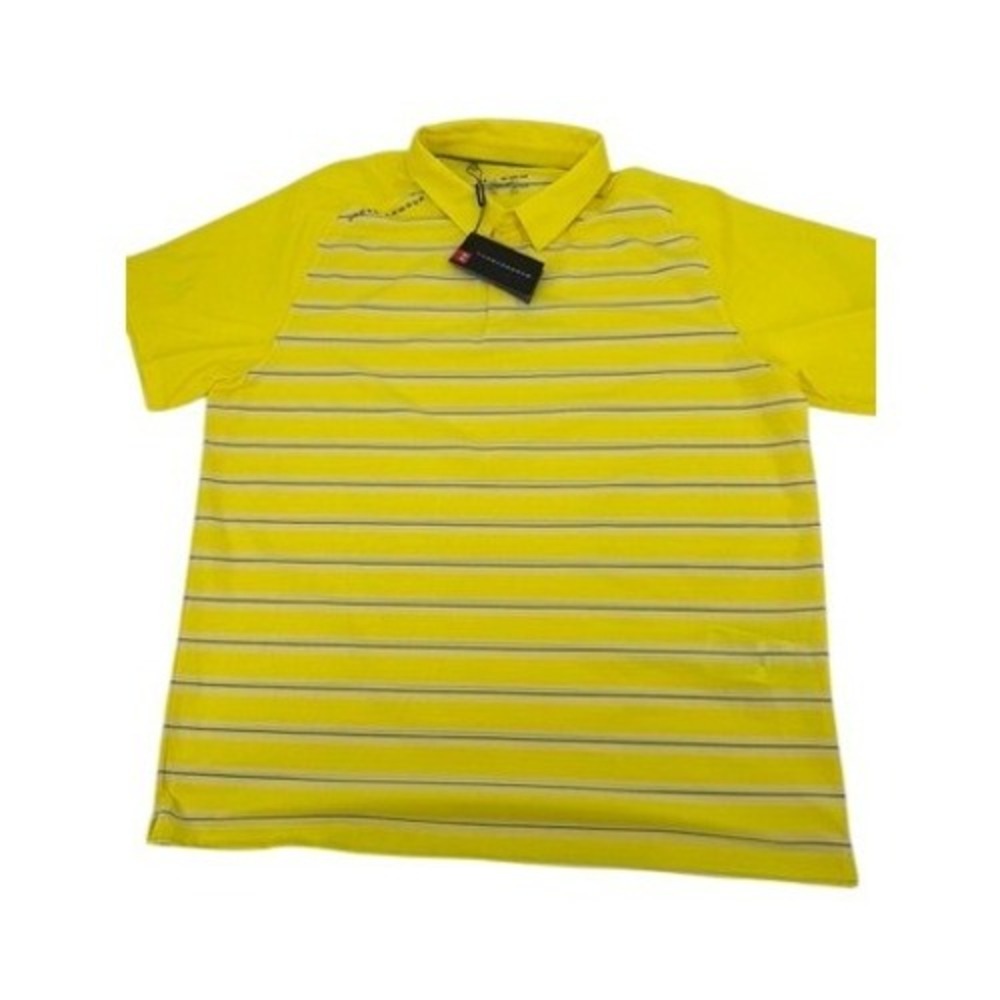 Under‎ Armour Golf Polo Mens XXL Yellow Striped Threadborne HeatGear Golf New